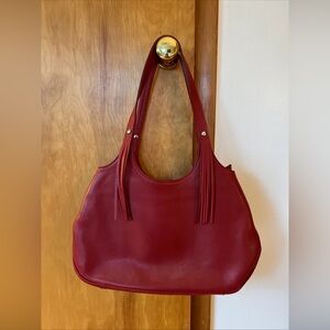 Red Pebbled Leather Women’s Shoulder Bag Purse Made In France By Eric Laville